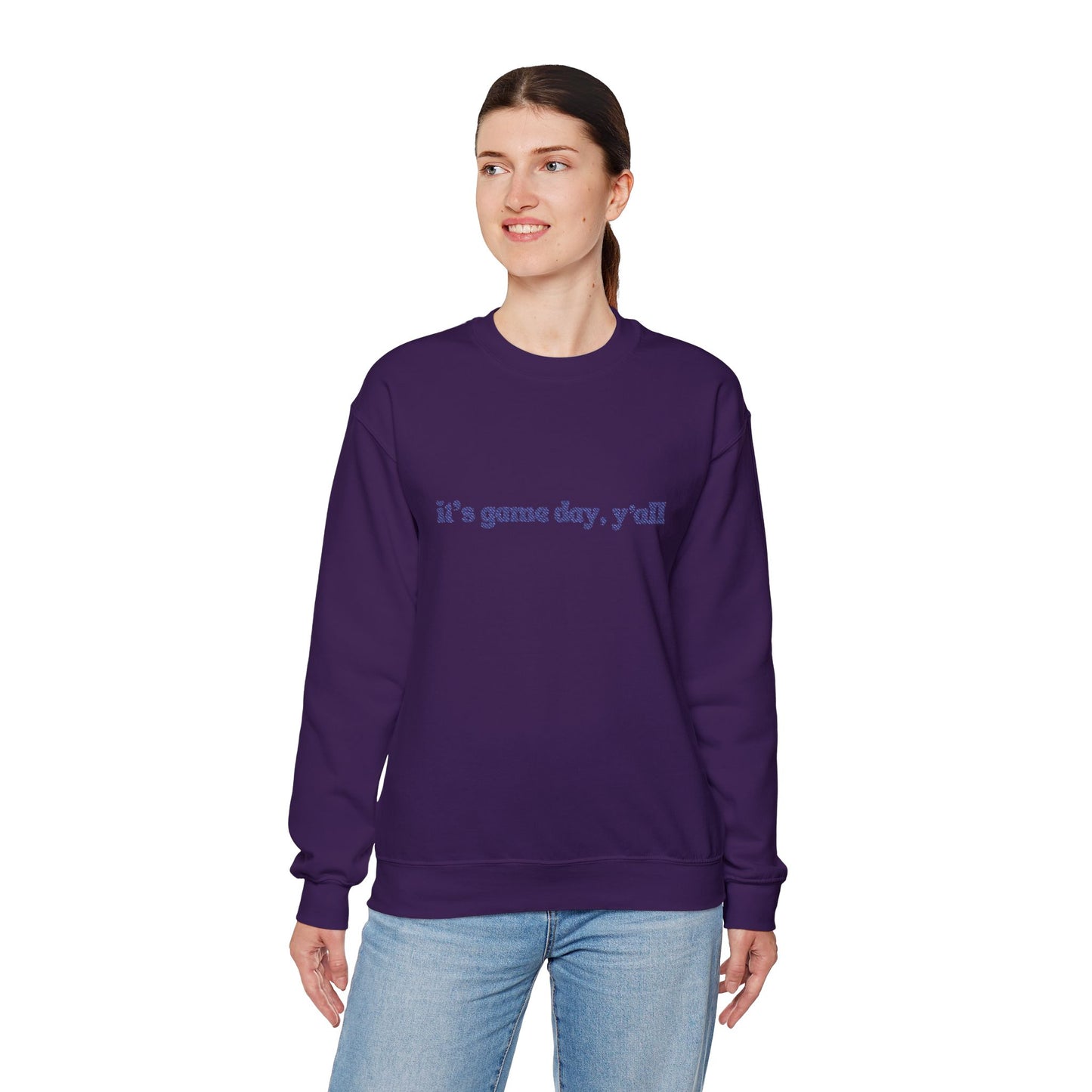 Embroidered Crewneck Sweatshirt — "it's game day, y'all" Minimal Sports Fan Pullover