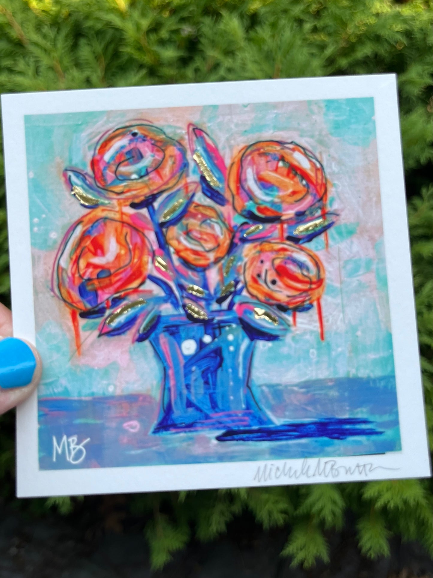 Hand Embellished Mini Abstract Bouquet Print