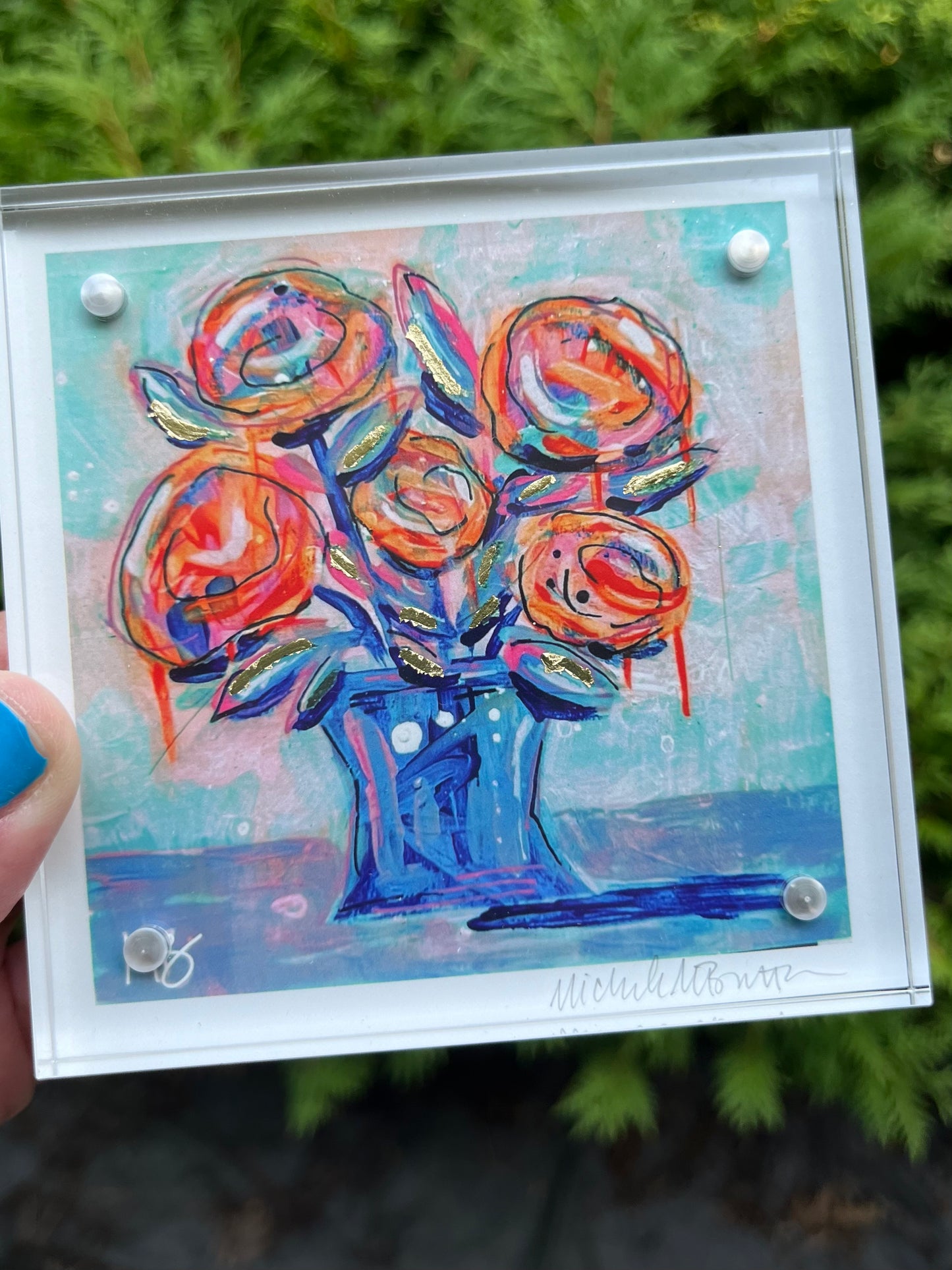 Hand Embellished Mini Abstract Bouquet Print
