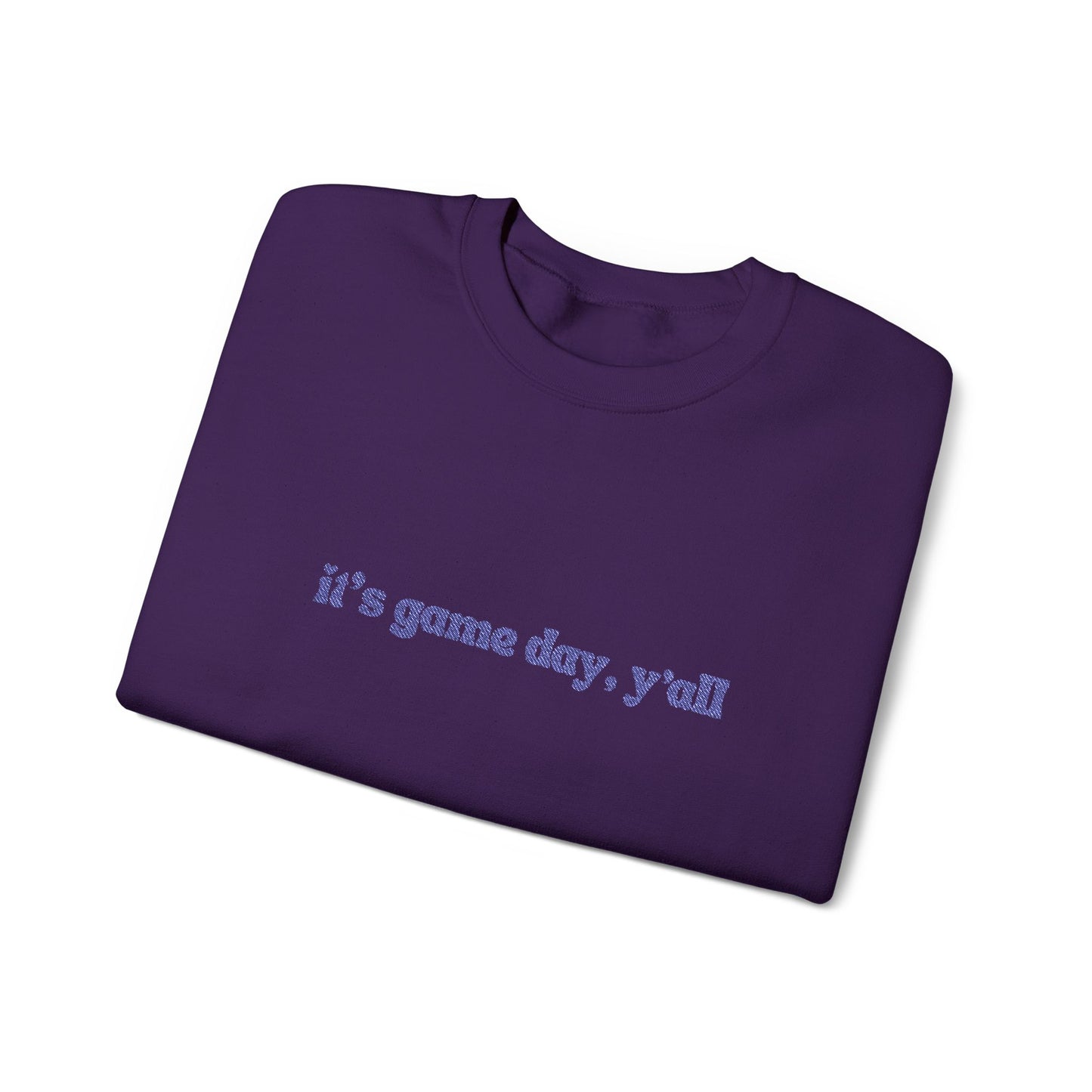 Embroidered Crewneck Sweatshirt — "it's game day, y'all" Minimal Sports Fan Pullover