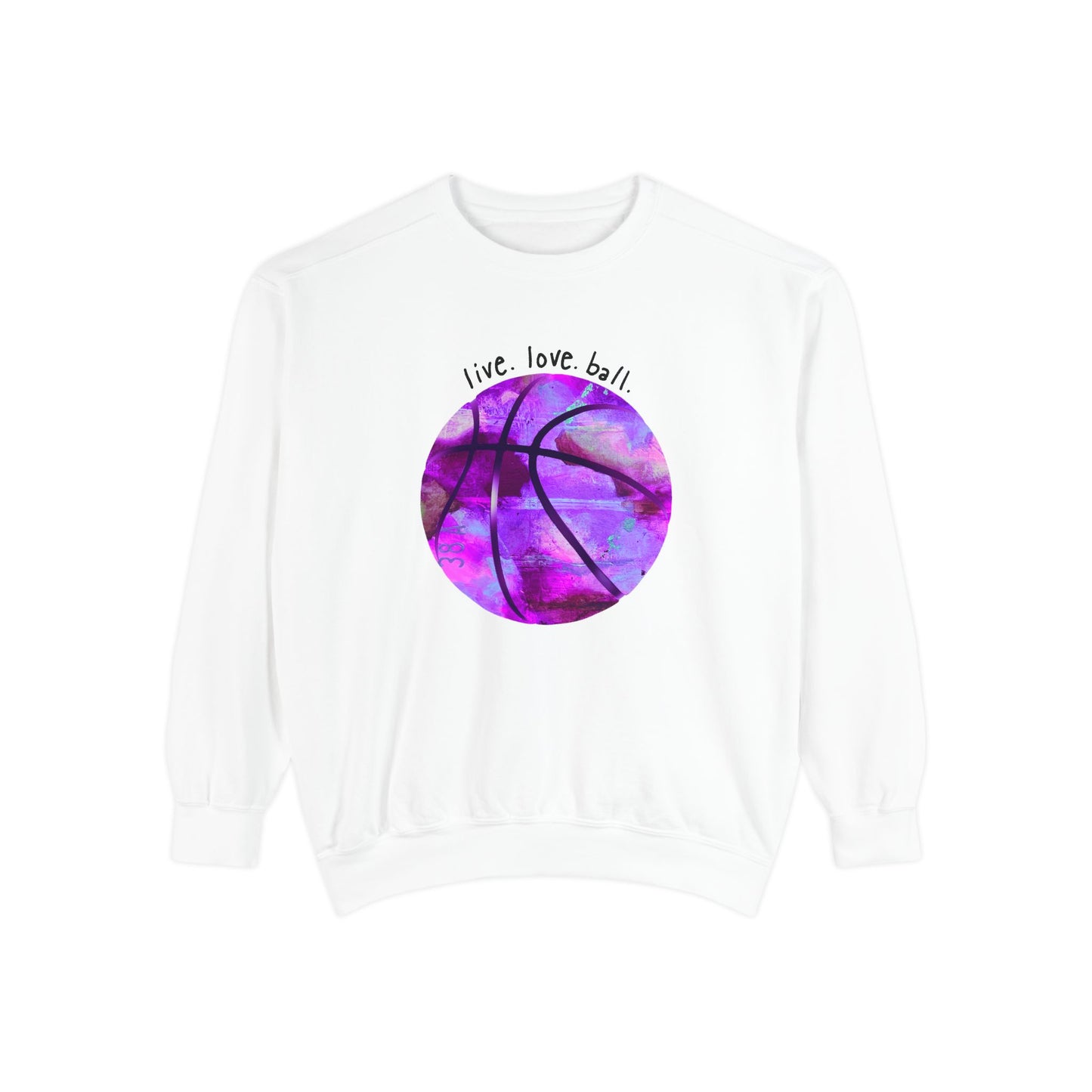 Purple Abstract Art Basketball Sweatshirt — "live.love.ball" Game Day Hoops