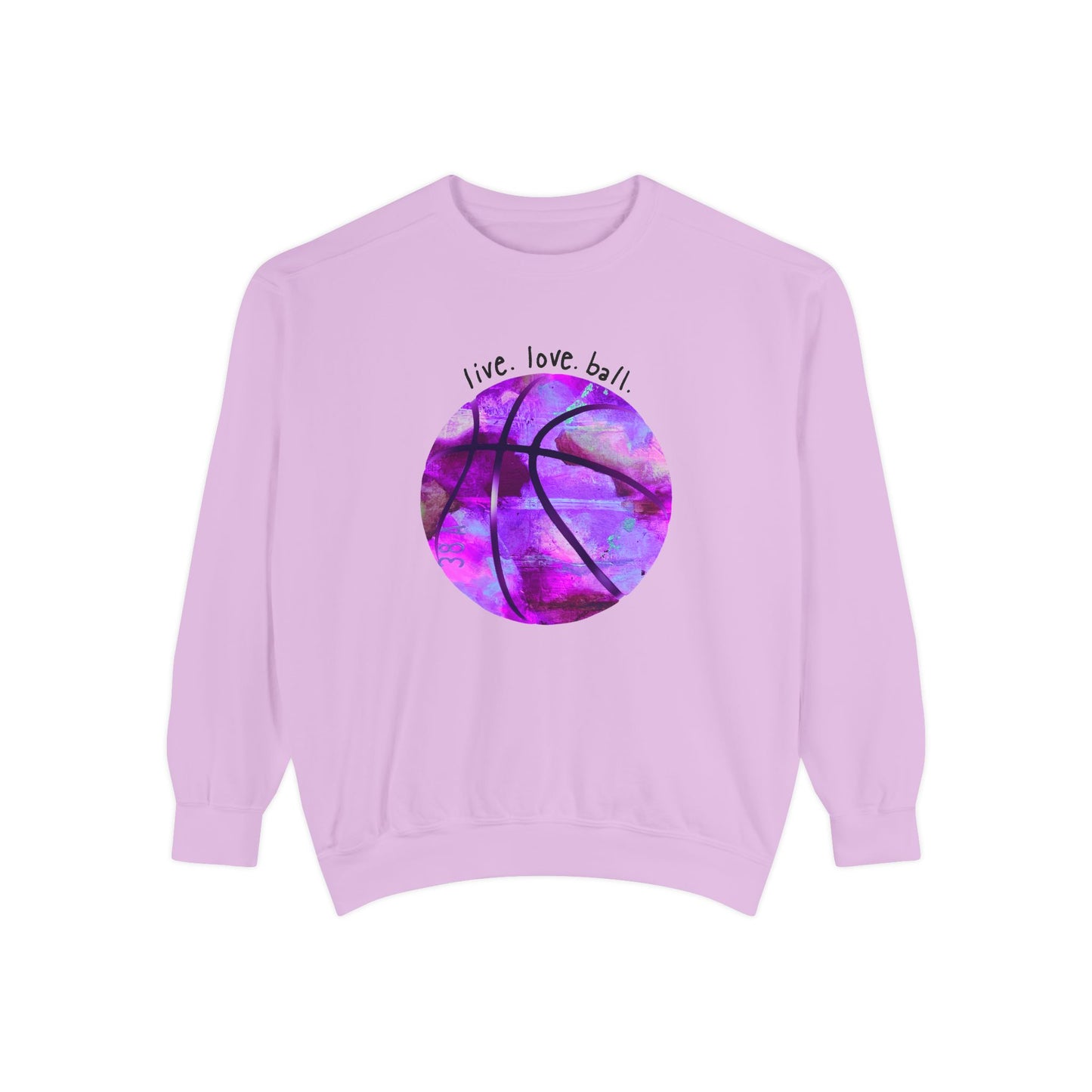 Purple Abstract Art Basketball Sweatshirt — "live.love.ball" Game Day Hoops