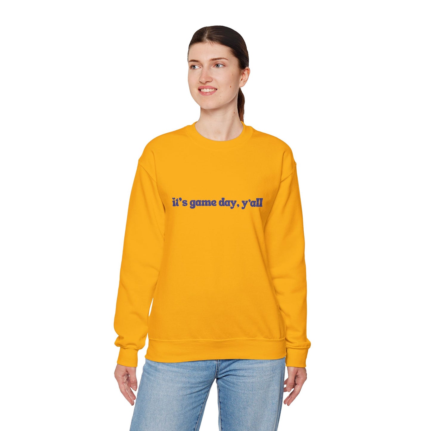 Embroidered Crewneck Sweatshirt — "it's game day, y'all" Minimal Sports Fan Pullover