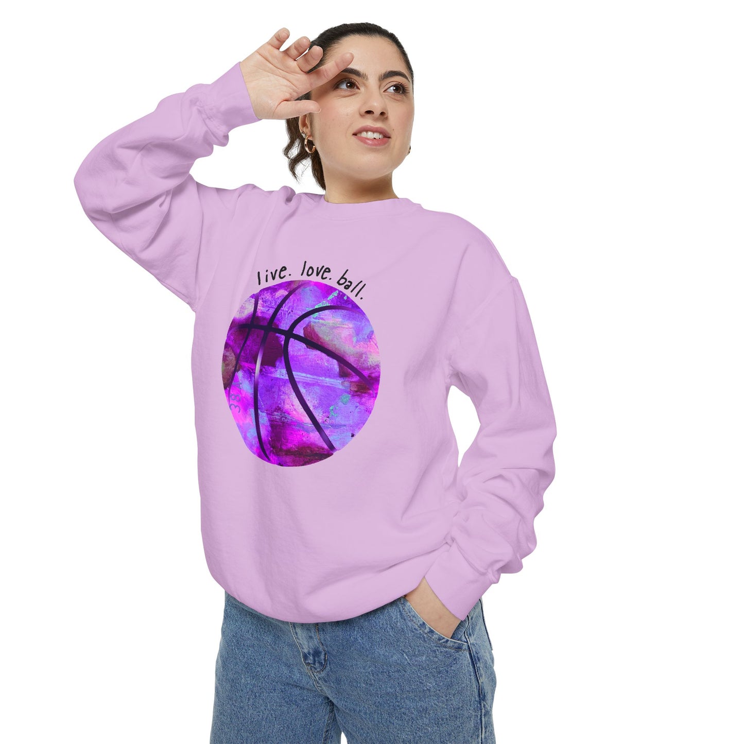 Purple Abstract Art Basketball Sweatshirt — "live.love.ball" Game Day Hoops