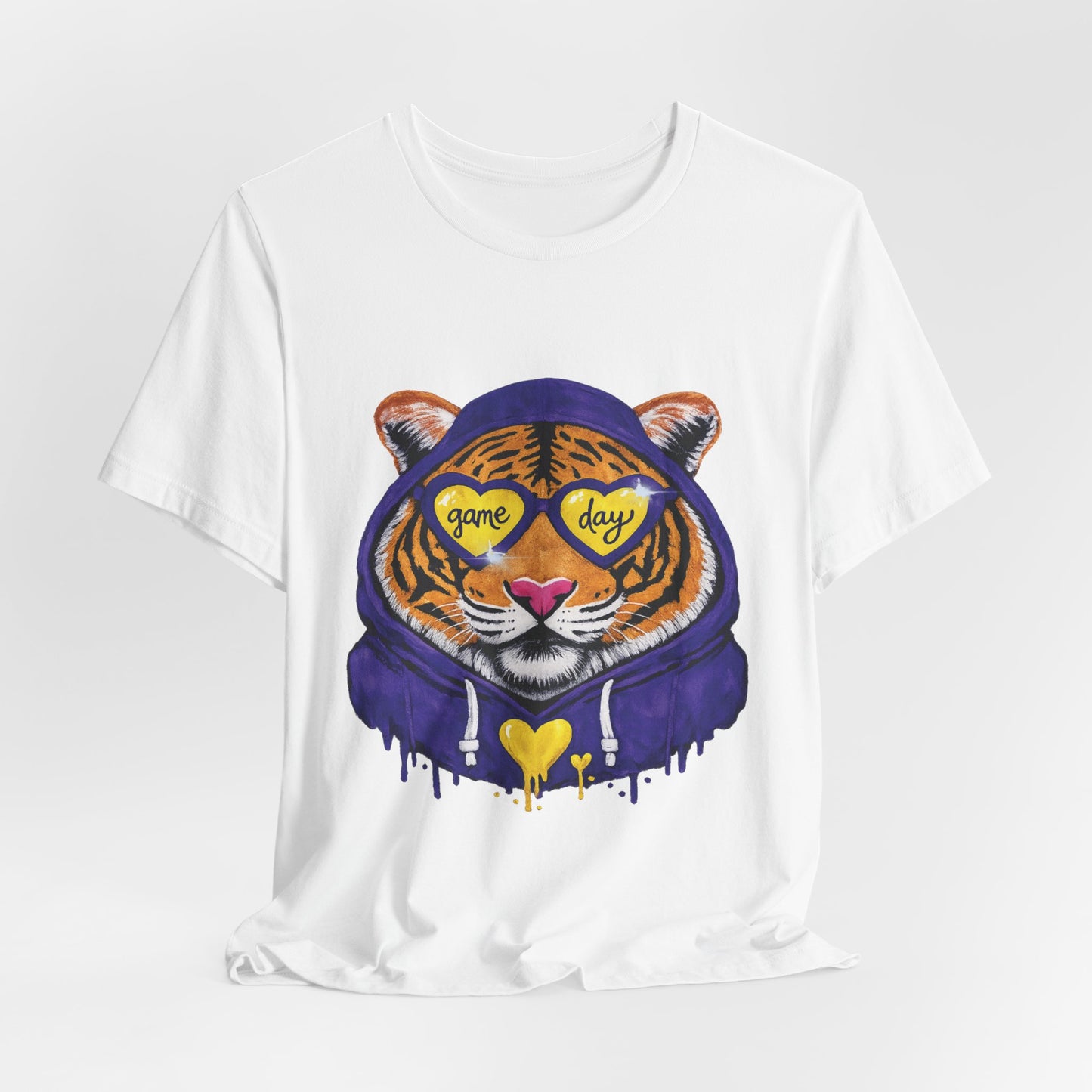 Game Day Hoodie + Sunglasses Tiger Jersey Short Sleeve Tee Purple + Gold/Yellow