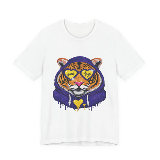 Game Day Hoodie + Sunglasses Tiger Jersey Short Sleeve Tee Purple + Gold/Yellow