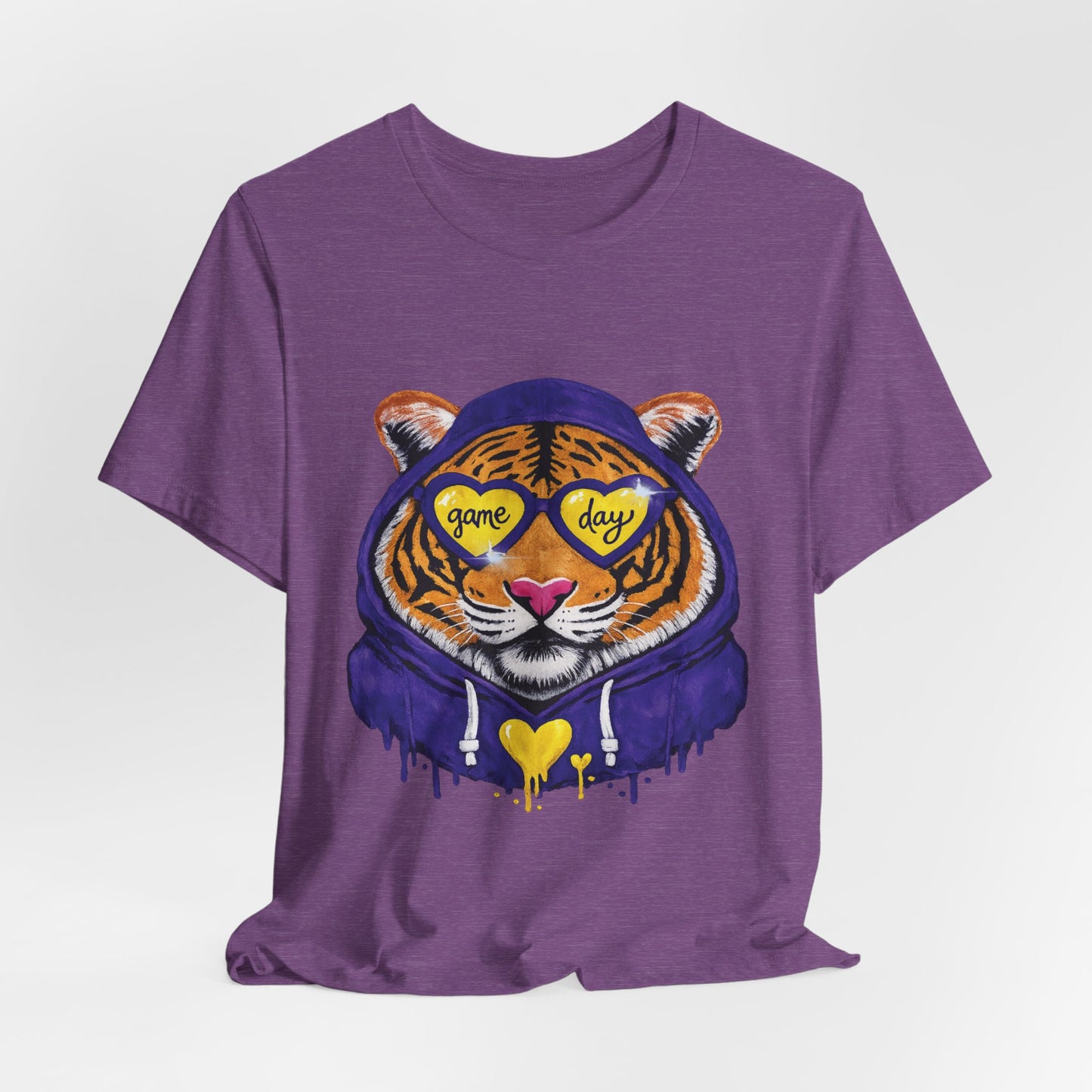 Game Day Hoodie + Sunglasses Tiger Jersey Short Sleeve Tee Purple + Gold/Yellow