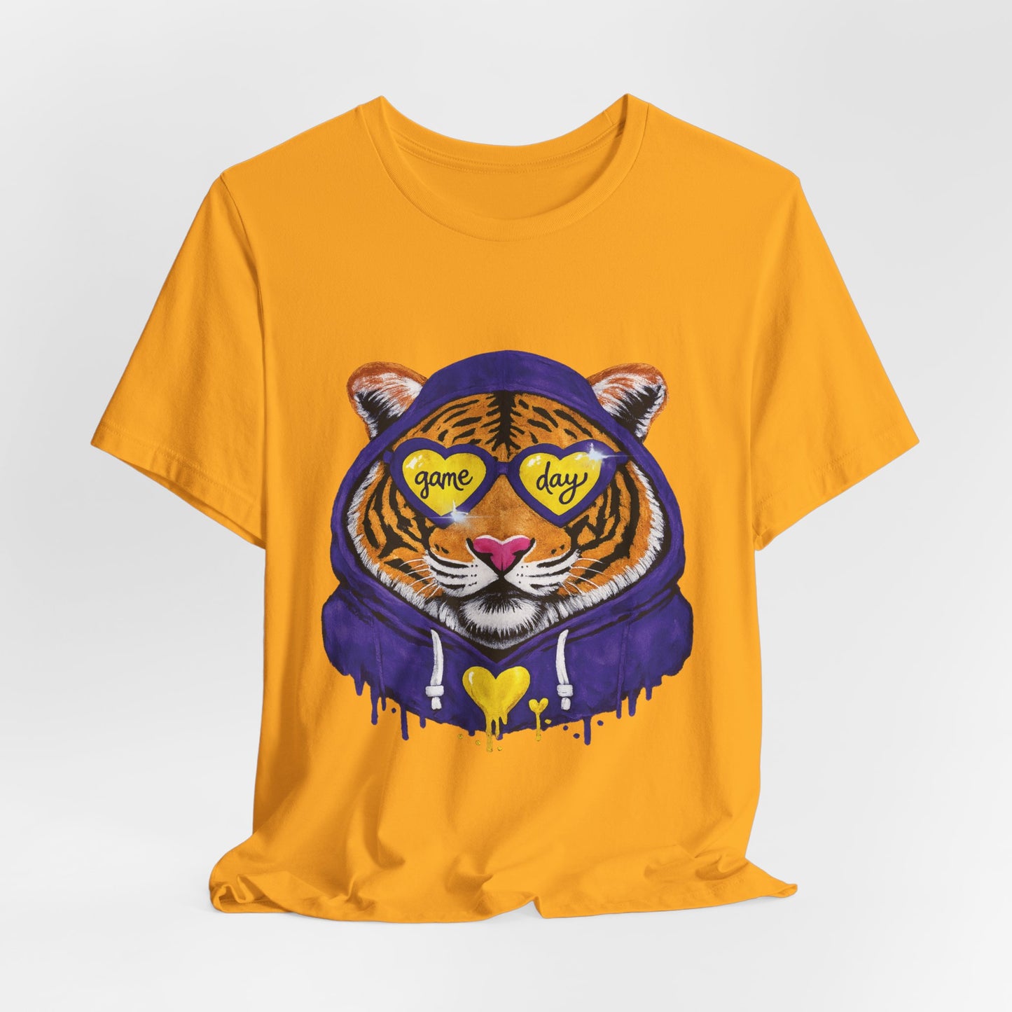 Game Day Hoodie + Sunglasses Tiger Jersey Short Sleeve Tee Purple + Gold/Yellow