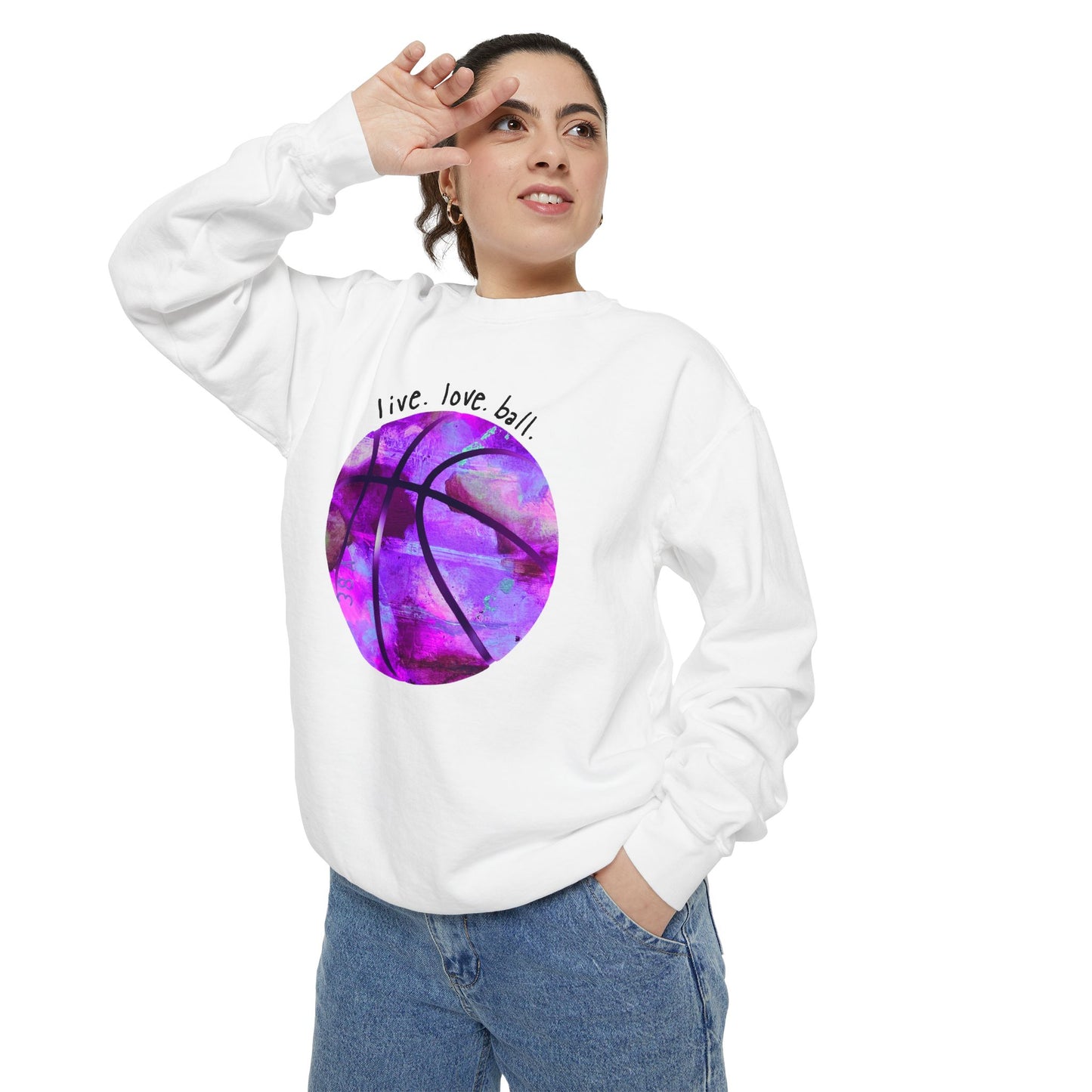 Purple Abstract Art Basketball Sweatshirt — "live.love.ball" Game Day Hoops
