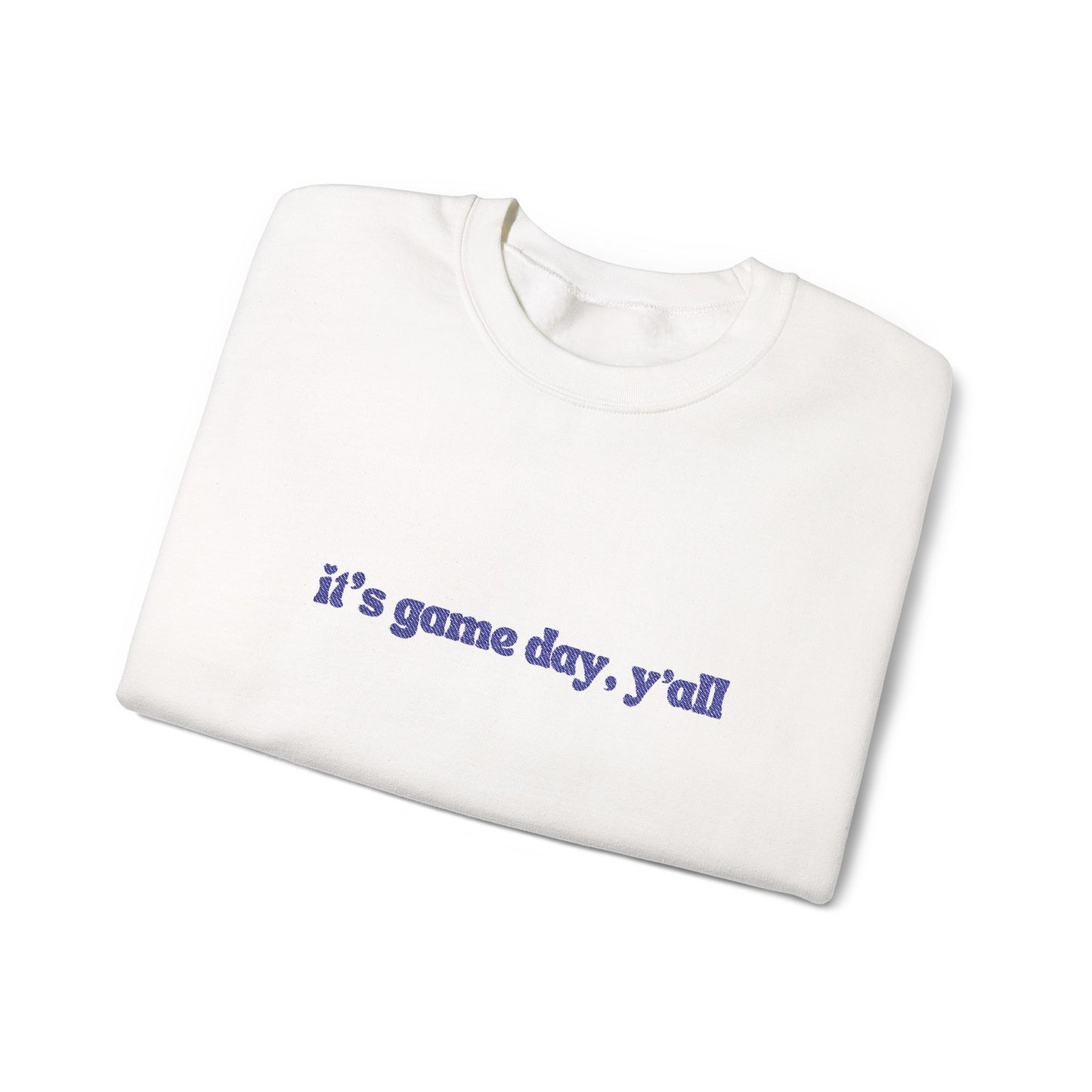 Embroidered Crewneck Sweatshirt — "it's game day, y'all" Minimal Sports Fan Pullover