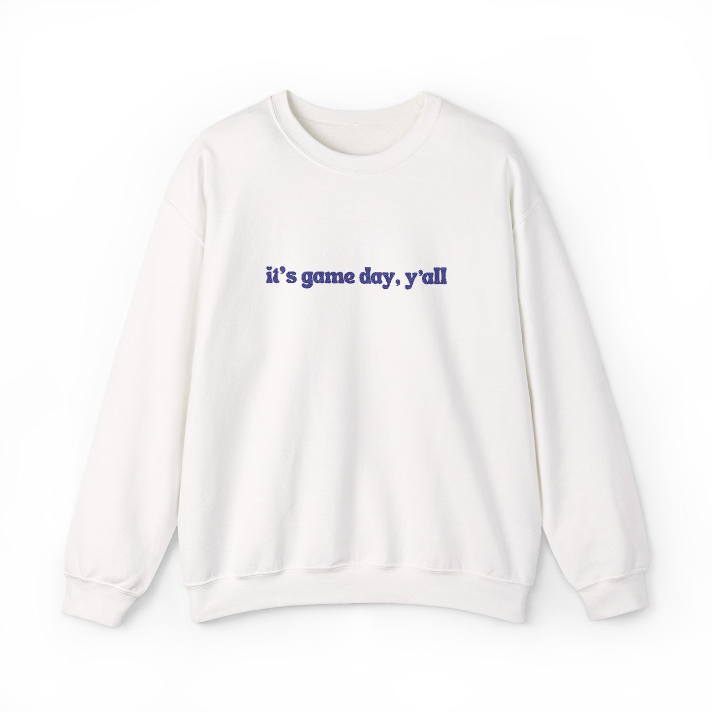 Embroidered Crewneck Sweatshirt — "it's game day, y'all" Minimal Sports Fan Pullover