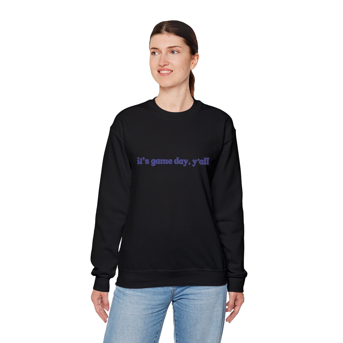 Embroidered Crewneck Sweatshirt — "it's game day, y'all" Minimal Sports Fan Pullover