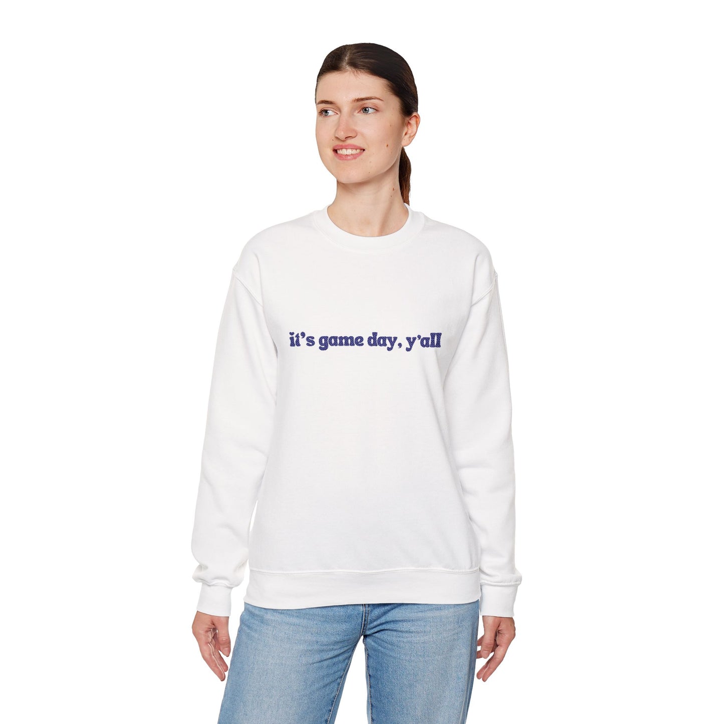 Embroidered Crewneck Sweatshirt — "it's game day, y'all" Minimal Sports Fan Pullover